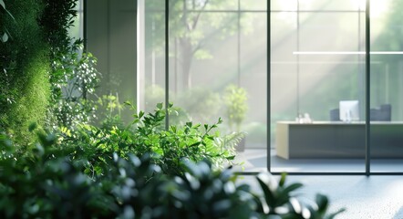 Green Oasis: Serene Office Space Integration with Nature for Sustainable Workspace Design