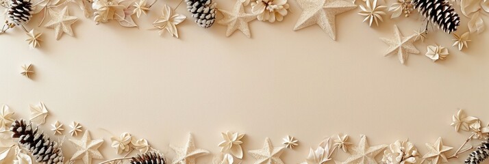 Handmade Christmas: Festive Stars and Minimalist Decor on Beige Background