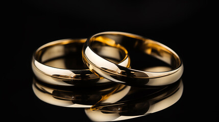 wedding rings in glass, Set of Golden Wedding Rings, soft focus gold rings, black background