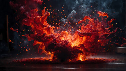 Fototapeta na wymiar A fiery eruption of red particles visually translating the dynamic and expressive nature of music.