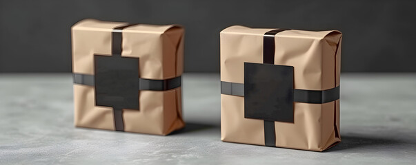 Obraz premium Craft boxes with black ribbons. Black card.