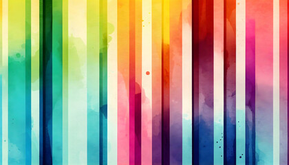 Watercolour stripes colourful pattern. Wallpaper, banner, background. Hand drawn effect. Generative AI.