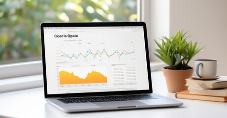 "Solitary moment in home office with investment graph on laptop, symbolizing personal financial planning."