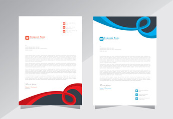 Letterhead design template set, official minimal creative abstract professional newsletter corporate modern business proposal letter head design set with red and blue color.