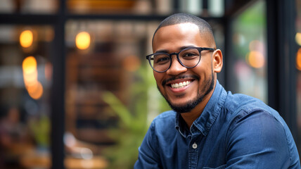 Fototapeta premium smiling man with glasses portrait happy and confident