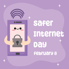 Safer Internet Day Vector Illustration. Cute kawaii style