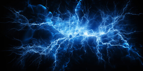 Blue electricity splash on black background. Generative ai