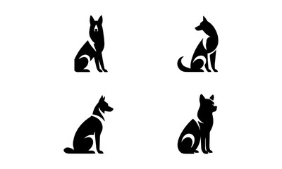 minimal dog logo icon set  , black and white dog minimal logo icon set