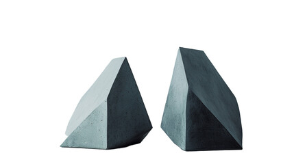 A set of minimalist bookends, in a geometric shape, on a white solid background. 