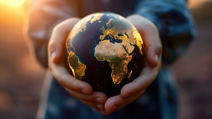 hands holding the globe, protecting global cooperation and focus on holistic well-being against the virus