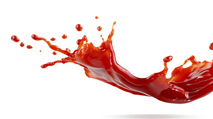 Ketchup flying in the air on a white background.