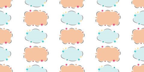 Pastel cute clouds with stars seamless patern. Background for banner.