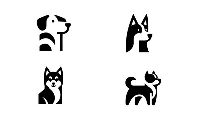minimal dog logo icon set  , black and white dog minimal logo icon set0410