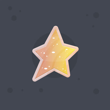 Yellow Orange Cute Kawaii Star Five Pointed Magic Glossy Icon Vector Isolated