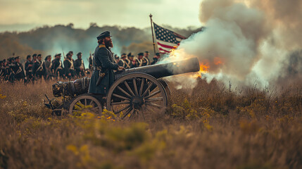 16:9 The battle of NorthernUnion soldiers civil war in 1961-1965. - obrazy, fototapety, plakaty
