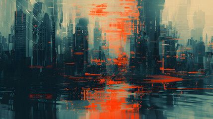 abstract city background adorned with glitch textures