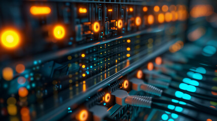 Naklejka premium Close-up of network connection plug in data center
