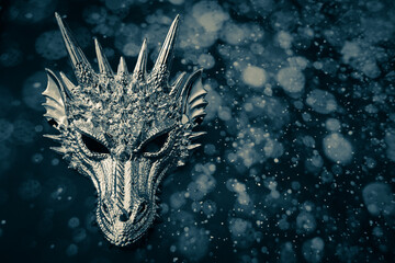 Dragon. Silver dragon mask. Dragon head. symbol of 2024 according to the eastern calendar
