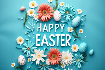 Fototapeta na wymiar Cheerful Easter Delights, Light Teal & Navy Wallpaper