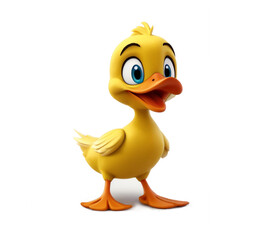 A 3d cartoon character yellow duck on the white background, looking cute, adorable and joyful
