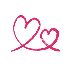 Handmade double heart. Heart icon drawn in lipstick for cards, print, background or any design. Doodle heart with line texture.