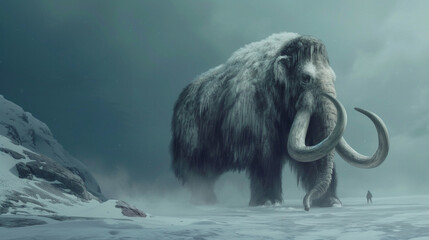 woolly mammoth walking in the north pole - obrazy, fototapety, plakaty