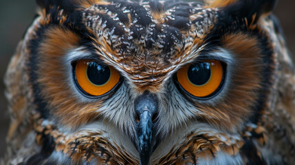 close up of Owl face with staring eyes