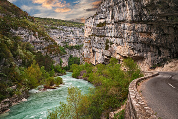 Verdon Gorge, Provence, France: landscape of the river canyon - 727708524