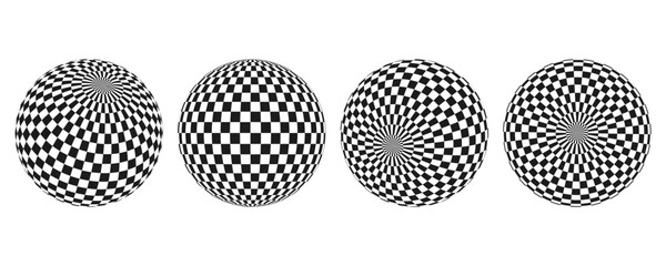 Abstract optical illusion sphere. Hypnotic ball with black and white squares. Vector illustration. - obrazy, fototapety, plakaty