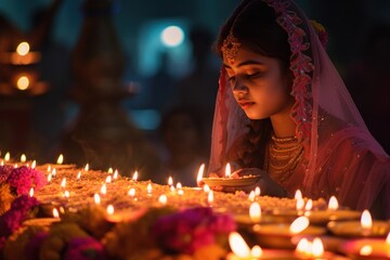 Young woman having Diwali, India, Bangladesh