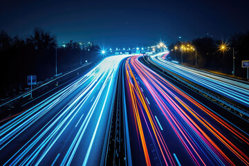 Fototapeta na wymiar A long exposure photo of a highway at night
