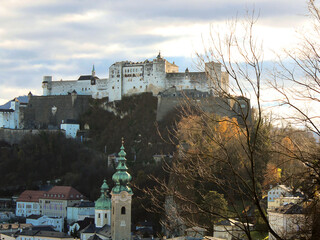 Panoramic view of the fortress on a spring day. Salzburg. Austria.