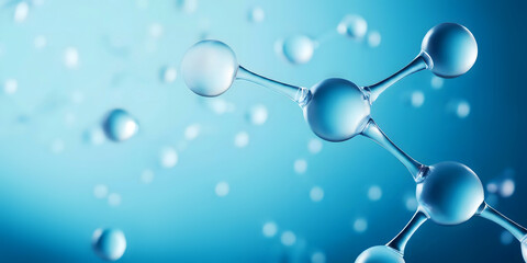 3D molecules and atoms in blue background.