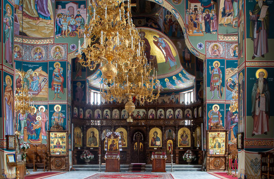 The interior of the Sihastria Putnei monastery from Suceava county - Romania. It is a beautiful Orthodox monastery in Bukovina 29.Jan.2024