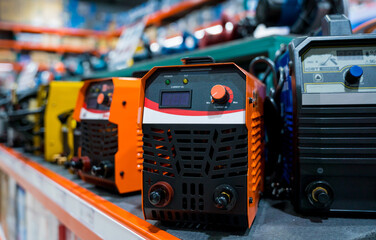 Fototapeta premium Showcase in shop of new IGBT Inverter welding machine