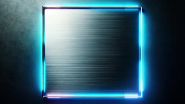 Neon square frame on steel background.