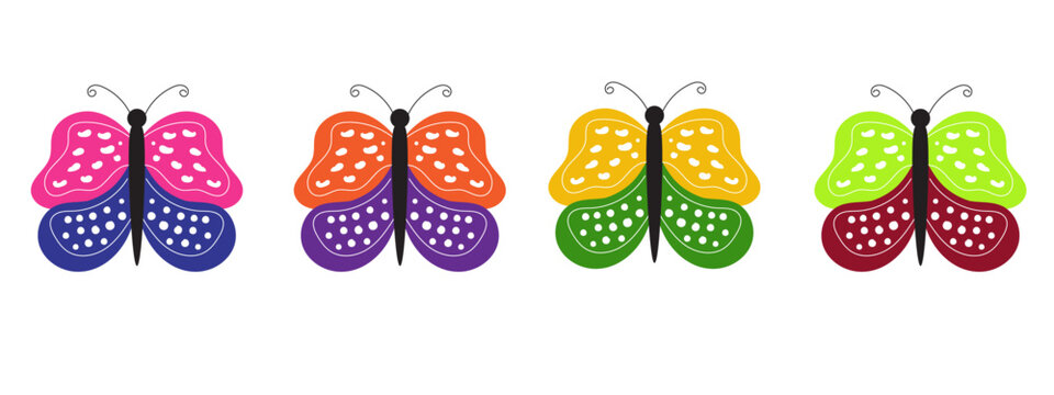 colorful butterflies vector art on transparent background