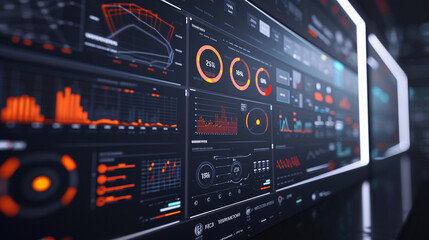 Obraz premium sophisticated digital compliance dashboard, displaying various metrics and alerts, with a clear, crisp view of the screen's detailed data visualizations