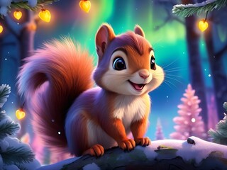 Super Cute Baby in Night Sky Adventure, Cute baby squirrel in the tree with a smiling face, Cute baby animals for kid's room wall art decorations, Cute beautiful baby animals wallpapers