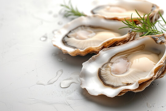 oyster on white background with copy space , flatlay