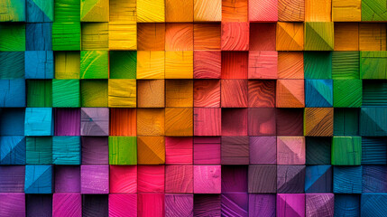 Spectrum of stacked multi-colored wooden blocks.