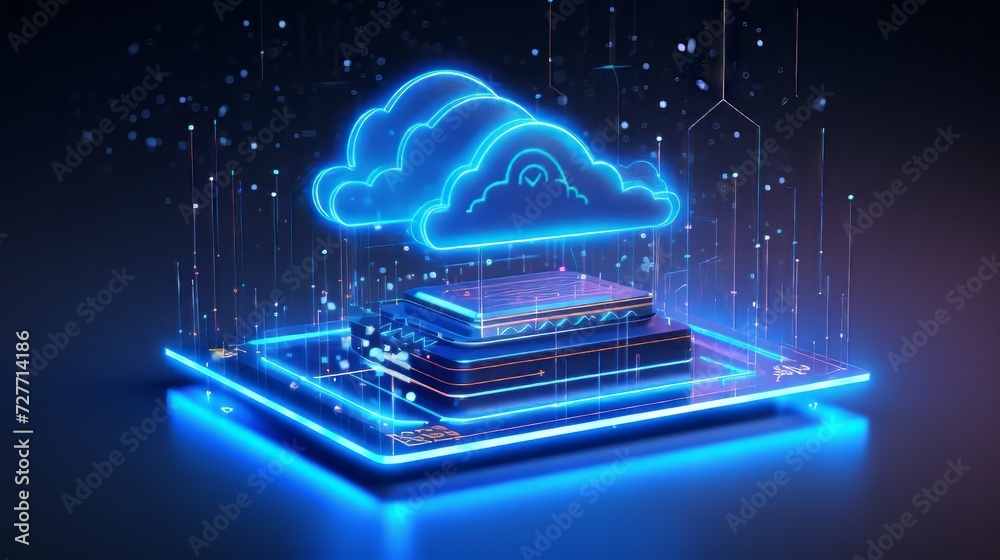 Canvas Prints futuristic digital hologram interface with cloud connectivity
