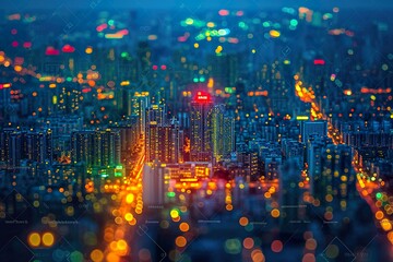 Obraz premium Abstract night view of the street in cityscape from the bird's perspective