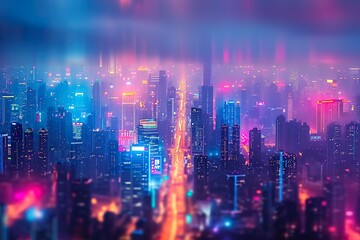 Fototapeta premium Abstract night view of the street in cityscape from the bird's perspective