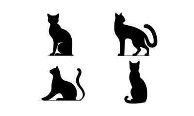 CAT SILHOUETTES SET ICONS , BLACK AND WHITE ICONS SET 02