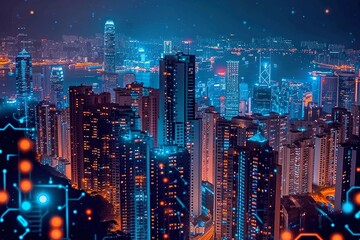 Abstract night view of the street in cityscape from the bird's perspective