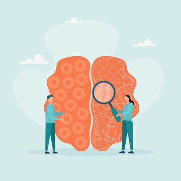 Psychology. Psychotherapeutic practice, psychological assistance, psychiatrist consultations. Modern flat cartoon style. Vector illustration.