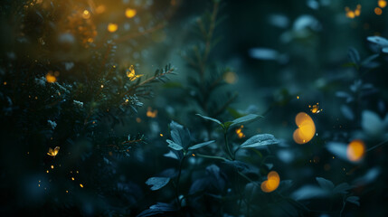 Fototapeta na wymiar Glowing Embers: Fireflies in the Night