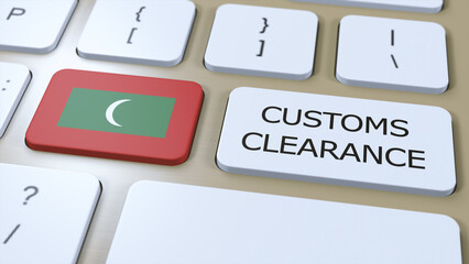 Maldives National Flag and Text Customs Clearance on Button 3D Illustration