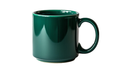 A glossy emerald green ceramic mug on a white solid background. 